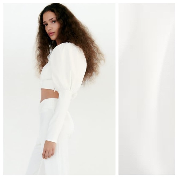 NWT. Zara Off White Voluminous Sleeves V-neck Top. Size M. - Picture 6 of 13